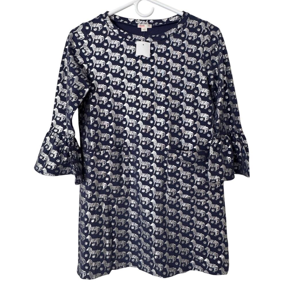 J. Crew Crewcuts Girls Navy Blue Silver‎ Zebra Dress Size 10 NWT